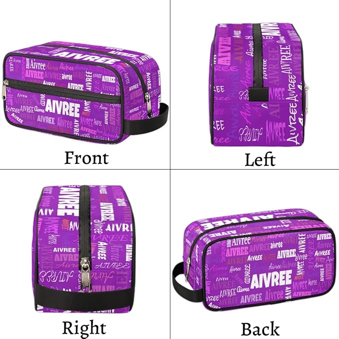Personalized Makeup Bag with Name, Best Friends Teen Women Mom Birthday Gift Toiletry Travel Bag for Toiletries, Bright Purple Solid Color Background