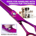 JASON Curved Shears for Dogs - 7.5" Pet Grooming Scissors with Ergonomic Handle Japanese Stainless Steel Trimming Scissor for Dogs, Cats and Other Pets, Sharp (Up-Curved, Purple) Christmas Gift