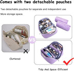 BOYATU Travel Makeup Bag for Women: Cosmetic Organizer Bag with Compartments - Leather Make up Bags Set of 3 (G-1-Purple)