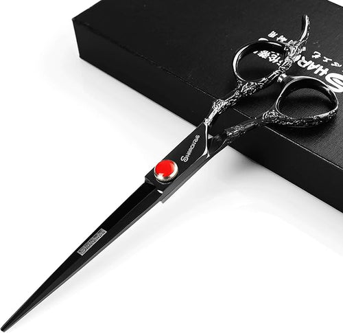 6/7/8-Inch Professional Hair Scissors Haircut Rose Pattern Hair Scissors Styling Tools Japanese Stainless Steel Scissor Set (7-inch cutting scissors-B)