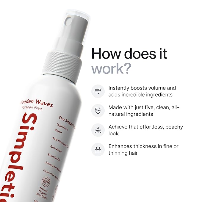 Simpletics Himalayan Sea Salt Hair Spray (Vanilla Scent) – Natural 5-Ingredient Formula for Beach Waves & Volume – Light Hold, Non-Greasy, Paraben & Sulfate Free – Unisex 8 fl oz