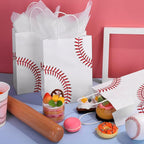 durony 16 Pieces Baseball Party Favor Bags with Handles Tissue Paper Gift Bags Goodie Candy Treat Bag for Birthday, Baseball Themed Party Supplies (8.6 x 6.2 x 3.1 Inches)