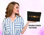 Abstract Boho Minimalist Moon Phases Cosmetic Bag, Mid Century Bohemian Modern Art Makeup Bag Zipper Cosmetic Pouch Bag Travel Linen Makeup Organizer, Boho Gifts for Women Teen Girls Her Teens