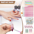Nail Art Tools Set, 15 Nail Art Brushes 6 Nail Dotting Tool 3 Nail Stickers 2nail buffer 2 toe separator with Nail Stand Holder for Nail Tech & Beginners Nail Art Supplies Kit (Pink)