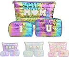 Hiroyuki 3pcs Iridescent Quilted Makeup Bag (ILOVEUMOM, rainbow)