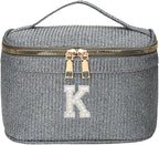 EURYNOME Makeup Bag with Custom Letter K, Water-Resistant Travel Organizer Pouch, (8.3x5.1x5.1 Inch) Cosmetic Case for Women