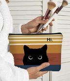 Cute Cat Makeup Bag, Black Cat Kitty Cosmetic Pouch, Sunset Color