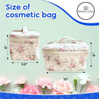 Large Travel Quilted Makeup Bag for Women, Floral Cotton Cosmetic Bag, Coquette Aesthetic Floral Toiletry Organizer Bag