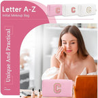 Personalized Initial A-Z Preppy Patch Makeup Bag,Small PU Leather Chenille Letter Cosmetic Bag with Zipper for Teen Girls,Pink Cute Travel Toiletry Bag,Birthday Monogrammed Gift for Daughter,Letter C