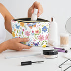 Womens Leather Makeup Bag Cosmetic Bag Travel Toiletry Bags Make Up Bags for Women Adult (Floral Butterflies)