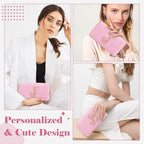 Personalized Initial A-Z Preppy Patch Makeup Bag,Small PU Leather Chenille Letter Cosmetic Bag with Zipper for Teen Girls,Pink Cute Travel Toiletry Bag,Birthday Monogrammed Gift for Daughter,Letter J
