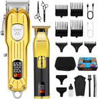 HIENA PRO Hair Clippers Set for Men, Professional Barber Kit for Hair Cutting, Cordless Rechargeable Clippers and Trimmers Set, Hair Cutting Kit with LED Display, USB, Gifts for Men (Gold Black)