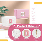 Personalized Makeup Bag Initial A-Z Preppy Patch Bag,Small PU Leather Travel Cosmetic Bag Pouch with Zipper,White Cute Toiletry Bag,Gift Ideal for Teen Girls Women Birthday Friend Mom,Letter D