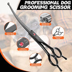 JASON 7.5" Dog Grooming Shear - Professional Up-curved Scissor with Round Tips Japanese Stainless Steel Hair Scissor for Dogs, Cats and Other Pets (Curved with Round Tips, Black) Christmas Gift