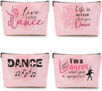 4 Pcs Dance Makeup Bag, Dancer Gifts, Dance Gifts Dance Stuff Cosmetic Bag Dance Recital Gifts for Girls Women Friends Teammates Travel Toiletry Bag, Dance Teacher Gifts Graduation Birthday Gifts