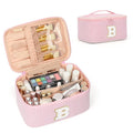 OCHEAL Makeup Bag for Women, Monogram Cosmetic Bag with Brush Holder, Pink Travel Makeup Case Beauty Toiletry Bag Organizer Personalized Gifts for Girls Bridesmaid, Sister, Wife, Friends Initial B