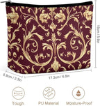 Fashion Zipper Cosmetic Case, Portable Makeup Case, Personality Toiletry Bag, Flower Maroon Gold Floral Classy Burgundy Antique Travel Cosmetic Toiletry Bag