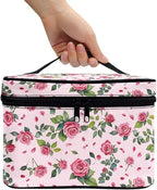 Rose Hearts Valentine's Day Print Travel Makeup Bags for Women Portable Tote Cosmetic Case with Carry Handle Toiletry Accessories Storage Organizer Bags