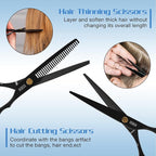 11-Piece Hair Cutting Scissors Kit - Professional Set with Thinning Scissors, Comb, Cape, Clips, Brush, Leather Bag for Barber, Salon, Home