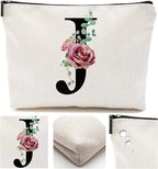 Initial A-Z Personalized Letter Makeup Bag, Monogrammed Bridesmaid Gifts/Presents Cosmetic Bag, Portable Stationery Storage Organizer Pouch, Friendship Love Travel Makeup Bags