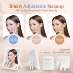 Travel Makeup Bag With 360° rotating LED Mirror,Waterproof cosmetic organizer,Portability Cosmetic case,Makeup organizer,Gift for Women,Girls Gift (Beige + Brown)