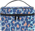 Makeup Bag, Bule Leopard Print Travel Makeup Organizer Bag Cosmetic Cases Toiletry Bags for Girl Women Ladies
