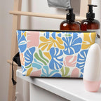 Womens Leather Makeup Bag Cosmetic Bag Travel Toiletry Bags Make Up Bags for Women Adult (Boho-Coral 1)
