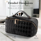 Abiudeng Travel Makeup Bag,Large Capacity Toiletry Bag Cosmetic Bags for Travel Essentials,Waterproof Portable Pouch Open Flat Makeup bag Organizer with Divider and Handle-black rhombus