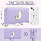 Personalized Preppy Small Travel Makeup Bag, Initial Purple Cute Chenille Letter Makeup Bag Cosmetic Zipper Pouch Toiletry Organizer,Waterproof PU Makeup Case Storage Preppy Stuff for Female(Letter J)
