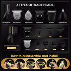 DSP Men's Grooming Kit, Beard Trimmer for Men, Nose Trimmer, Body Trimmer, Foil Shaver, T-Blade, Mustache, Cordless Hair Trimmer, IPX6 Waterproof,2 Speeds Adjustable, Gift for Men (Gold)