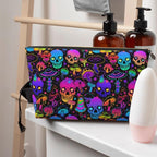Mushrooms Skulls Small Makeup Bag for Women - Leather Travel Cosmetic Bag Make Up Pouch Mini Travel Zipper Pouch - Makeup Organizer Bag