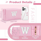 ChaoGreat Bride Gifts – Personalized Initial Makeup Bag with Pearl Rhinestone Patch, Preppy Pink Monogram Cosmetic/Toiletry Pouch, bridesmaid Gifts, Bridal Shower Gifts, Wedding Gifts, Bridal Gifts,W