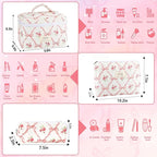 3Pcs Makeup Bag Quilted Cosmetic Bag Set Bow Travel Large Makeup Pouch for Women Cute Portable Cotton Toiletry Bag Skincare Organizer Coquette Vintage Travel Essential