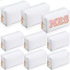 Sanwuta 9 Pcs Makeup Bags Bulk PU Double Zippers Cosmetic Bag Makeup Toiletry Christmas Small Pouch Portable Travel Organizers Case for Women Bridesmaid Party End of The Year(White)