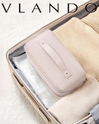 Vlando Makeup Bag,Large Capacity Toiletry Bag for Women Waterproof Portable Make up Pouch PU Leather Open Flat Cosmetic Bag(Light Pink)
