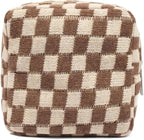 Small Brown Makeup Bag for Purse, Mini Checkered Cosmetic Bag Zipper Cute Make Up Pouch Travel Toiletry Bag Quilted Aesthetic Accessories Makeup Storage Bag Organizer for Women Girls