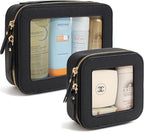 KOTORA Small Makeup Bag for Purse Cute Travel Makeup Bag Clear Cosmetic Bag with Zipper, Car Make Up Bag Organizer Storage Traveling Car Accessories Travel Essentials for Women (Black)