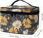 Cottagecore forest Daisy Flower Pattern Travel Makeup Bag for Women,Multifuntional Makeup Organizer,Large Capacity Cosmetic Bag,Toiletry Bag for Women with Zipper and Portable Handle