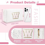 Small Initial Patch Makeup Bag Personalized Gifts Make Up Bag,White Cute PU Leather Glitter Letter Cosmetic Bag with Zipper,Trendy Portable Travel Toiletry Pouch,Preppy Stuff for Teen Girls Women W