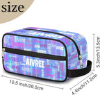 Custom Makeup Toiletry Bag, Personalized Travel Cosmetic Organizer Case Portable Bag with Zipper, Gradient Blue Color Striped Background