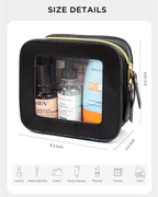 2 Pcs Clear Makup Bag Set, Clear Cosmetic Bags with Zipper Waterproof Small Travel Cosmetic Case Cute Make Up Pouch Mini Car Essentials for Women Travel Car Organizer (Mini Black)