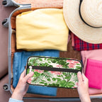 Tropical Leaf Flower Travel Toiletry Bag for Women Men Lightweight Cosmetic Makeup Bag Organizer Waterproof Shaving Bag Dopp Kit with Large Capacity for Toiletries and Shaving Accessories