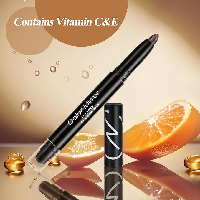 Cream Waterproof Hypoallergenic Eyeshadow Stick, long wear Metallic Glitter Matte Eye Shadow Pencil With Makeup Brush, Eye Brightener, 49 Azalea Metallic