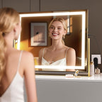 Hasipu Vanity Mirror with Lights, 23.6" x 18.1" LED Makeup Mirror, Light up Mirror with 10X Magnification, USB Charging Port, Smart Touch 3 Colors Dimmable, 360° Rotation (Gold)