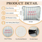 Blue Preppy Beach Makeup Bag, Blue Striped Coastal Cosmetic Bags for Women, Gifts for Beach Ocean Lovers, West Coast Zipper Makeup Pouch