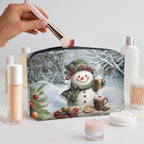 COEQINE Snowman Coffee Milk Purse Pouches for Organizing Leather Cosmetic Bag Bulk Small Pencil Pouch for Women Travel Toiletry Bag Floral Makeup Zipper Pouch for Christmas Gifts for Ladies