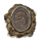 FACE MIRACLE Mens Toupee Lace Front Hairpieces Soft Human Hair Replacement System Natural Hairline Toupee for Men French Lace Poly V-Looped Mens hair Units 6"X8" 6# LIGHT BROWN