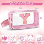 Initial Makeup Bag,Letter Y Cute Clear Monogrammed Cosmetic Travel Bag for Womens Girls,Personalized Pink Aesthetic Traveling Make Up Organizer Bag for Beach,Waterproof Toiletry Bag