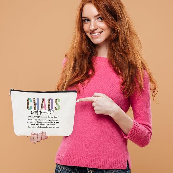 Chaos Coordinator Makeup Bag Chaos Coordinator Gifts for Women Thank You Gifts Cosmetic Bag Leopard Zipper Pouch Appreciation Gifts for Coworkers Boss Lady Mentor Colleague Christmas Birthday Gifts