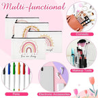 Hillban 36 Pcs Rainbow Cosmetic Bags for Women Inspirational Cute Canvas Makeup Bags Bulk Motivational Travel Cosmetic Pouch Beautiful Gifts for Teacher, 12 Styles
